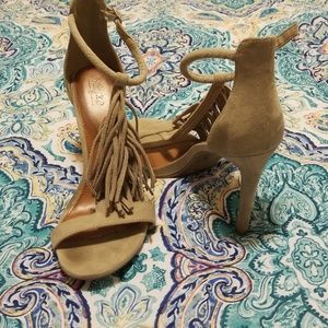 Suede fringe heels